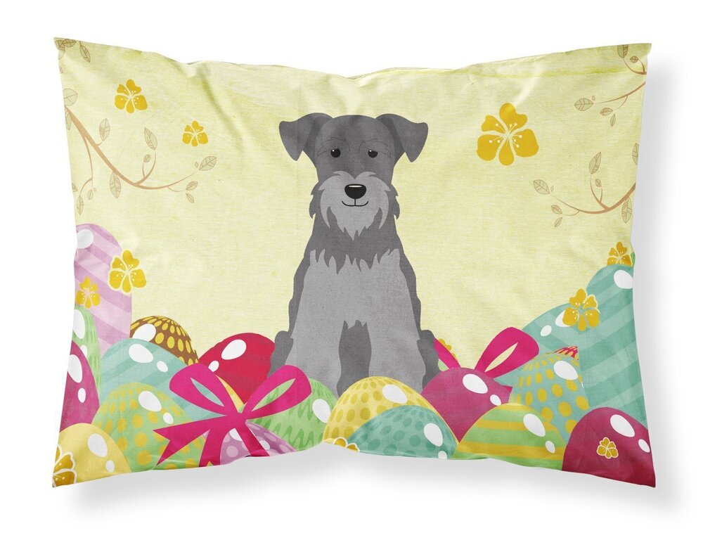 7661 BB6052PILLOWCASE Easter Eggs Miniature Schnauzer Black Silver Fabric